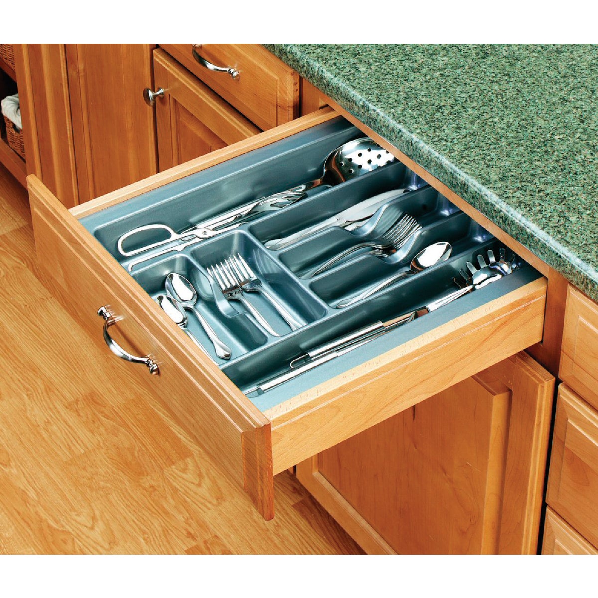 Rev-A-Shelf Trim-To-Fit Silver Cutlery Tray Organizer