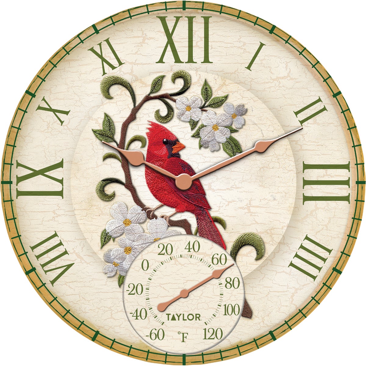 Taylor SpringField 14 In. Resin Indoor/Outdoor Cardinal Clock Thermometer