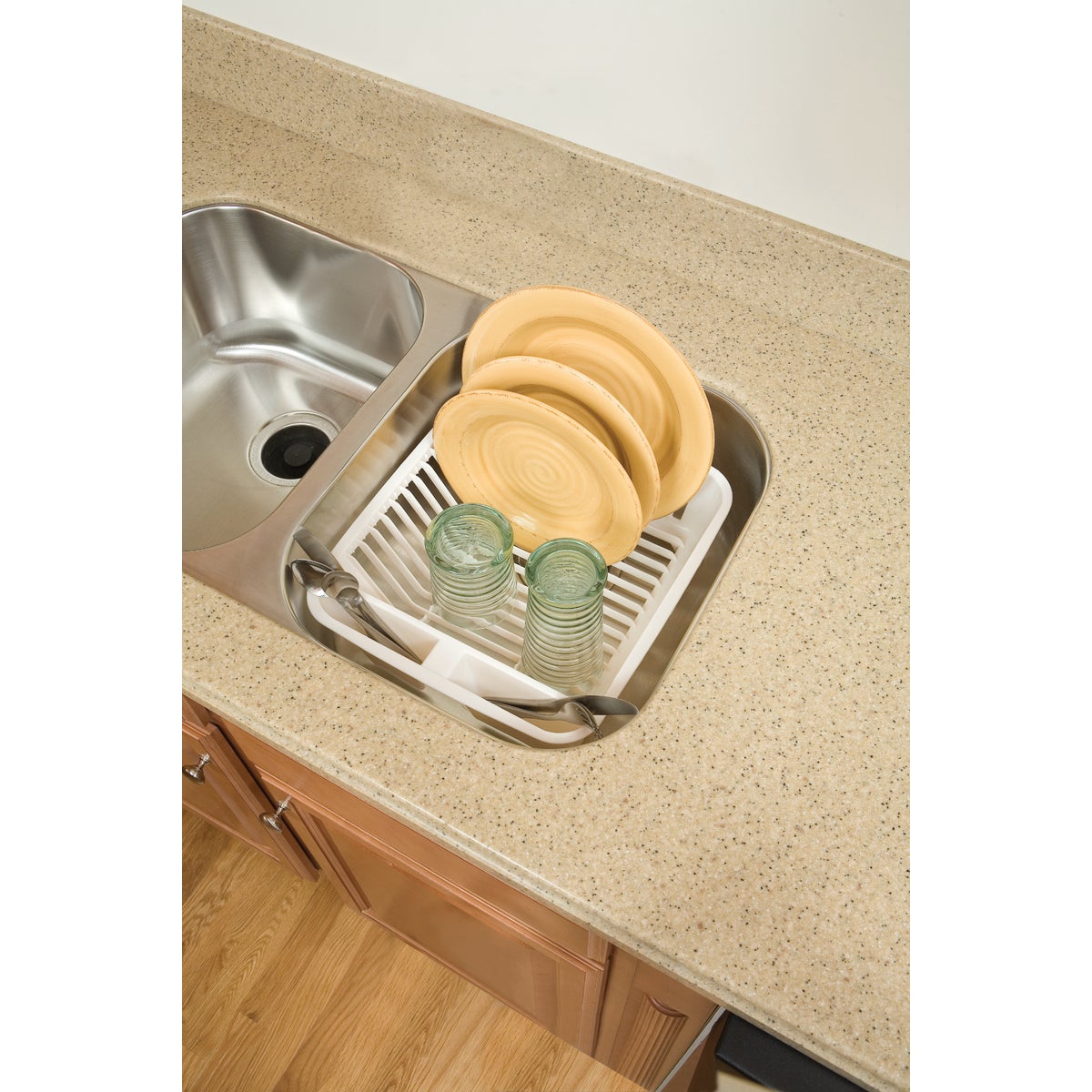 Rubbermaid 12.65 In. x 13.92 In. Bisque Plastic Twin Sink Dish Drainer