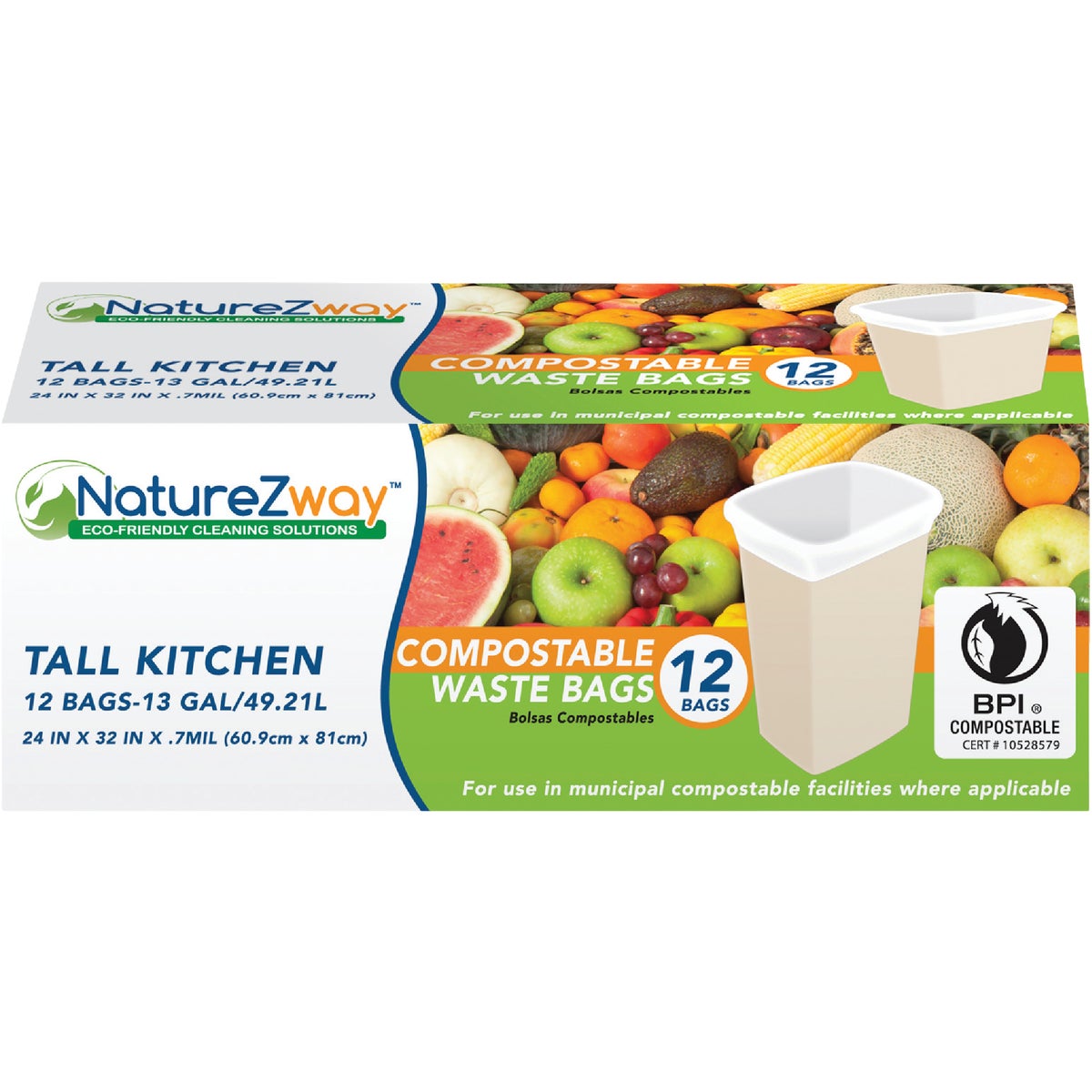 NatureZway 13 Gal. Tall Kitchen Compostable Trash Bag (12-Count)