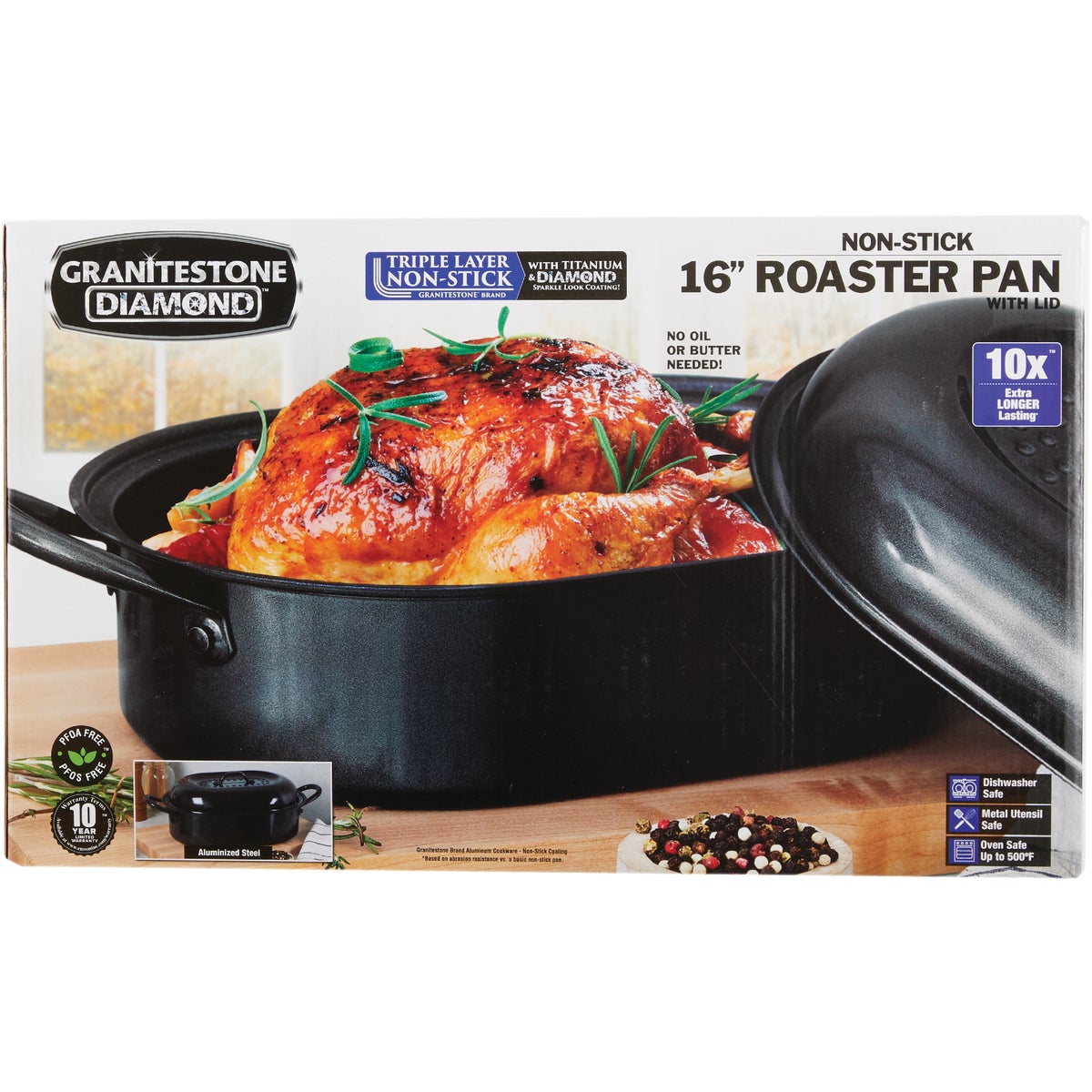 GraniteStone Diamond 16 In. Non-Stick Covered Roaster Pan