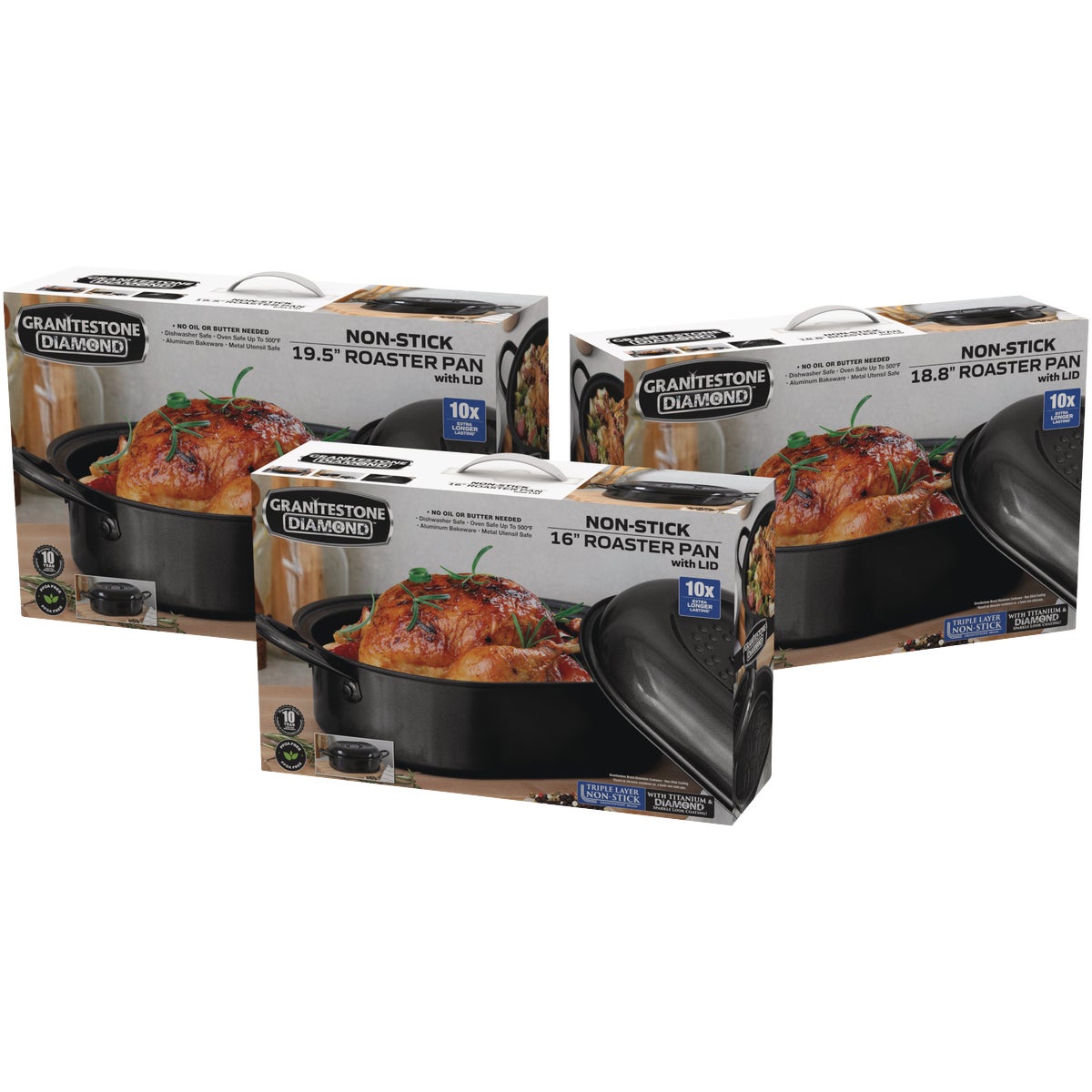 GraniteStone Diamond 16 In. Non-Stick Covered Roaster Pan