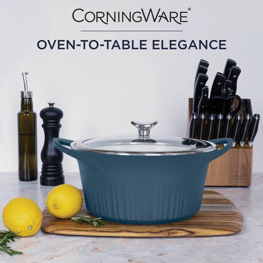 CorningWare 5.5 Qt. Cast Aluminum Blue Dutch Oven with Lid