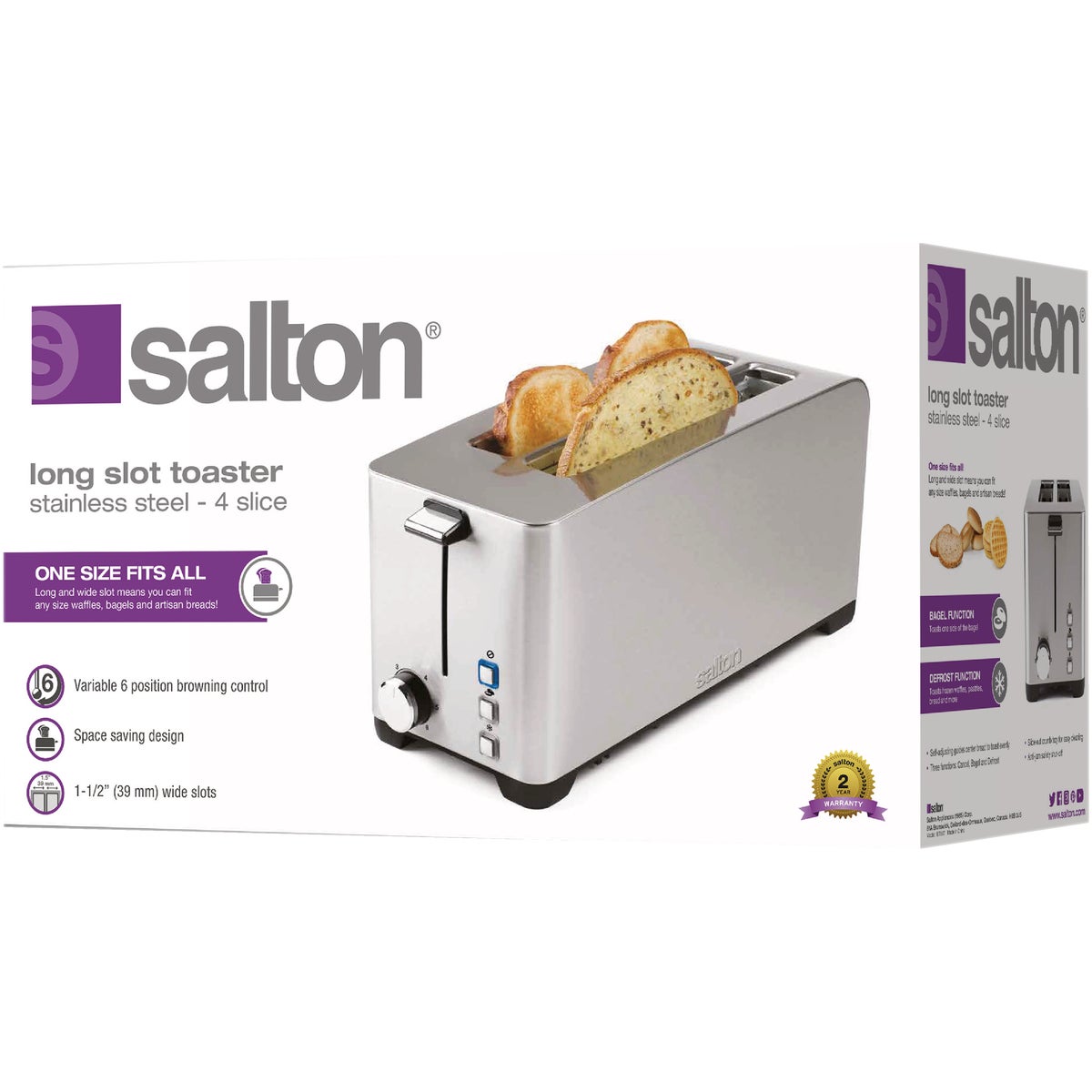 Salton 4-Slice Stainless Steel Long Slot Toaster