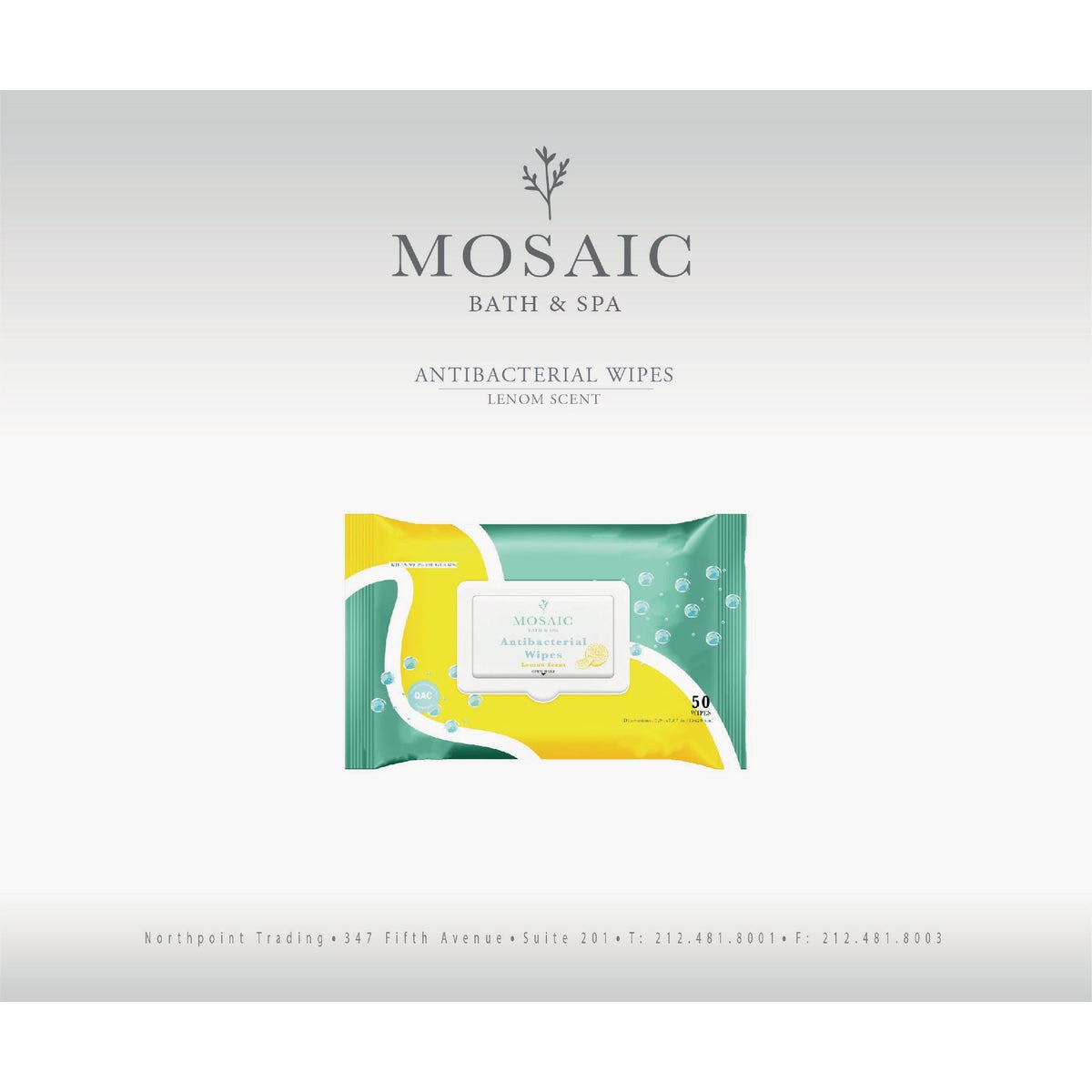 Mosaic Lemon Scented Antibacterial Hand Cleaning Wipe (50-Pack)