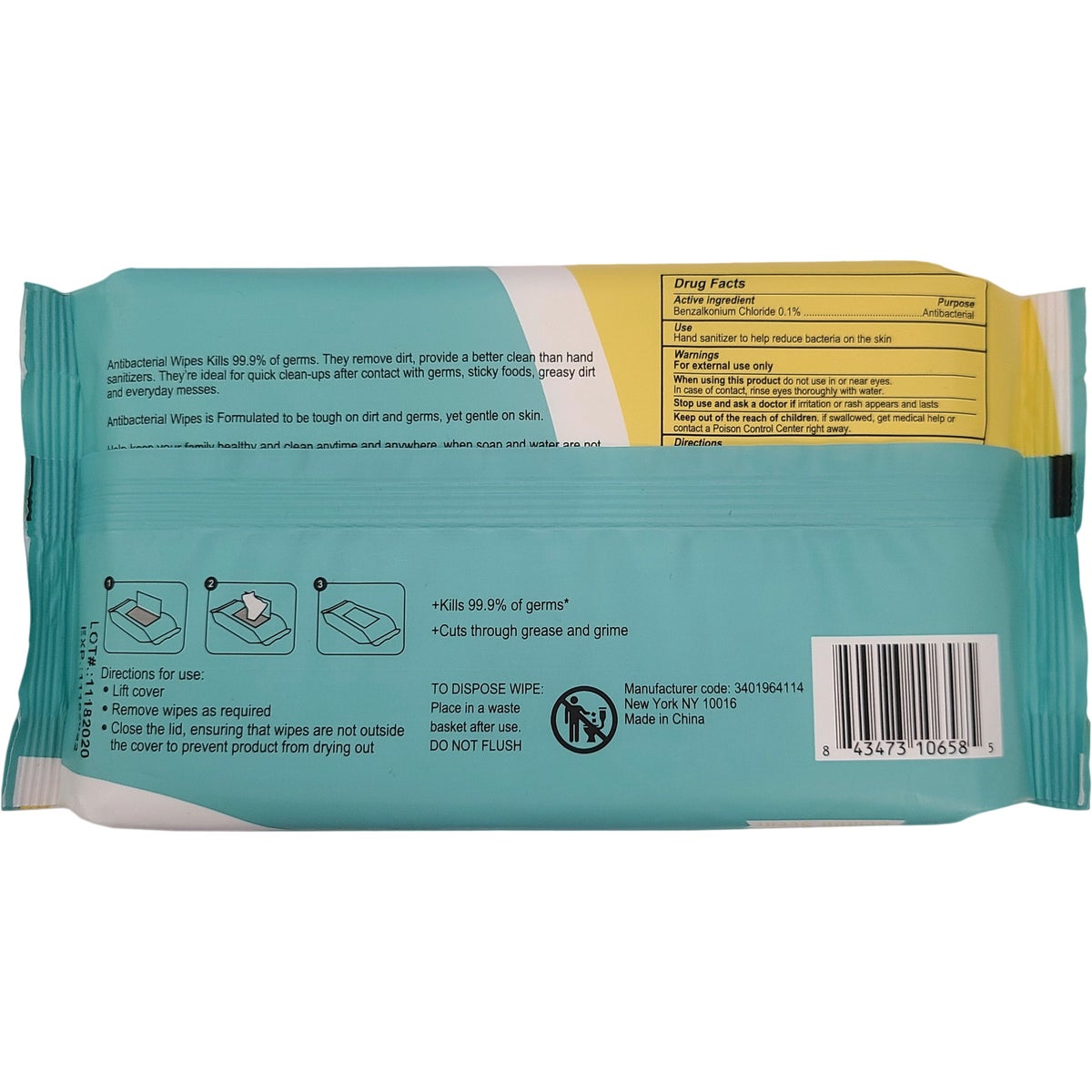 Mosaic Lemon Scented Antibacterial Hand Cleaning Wipe (50-Pack)