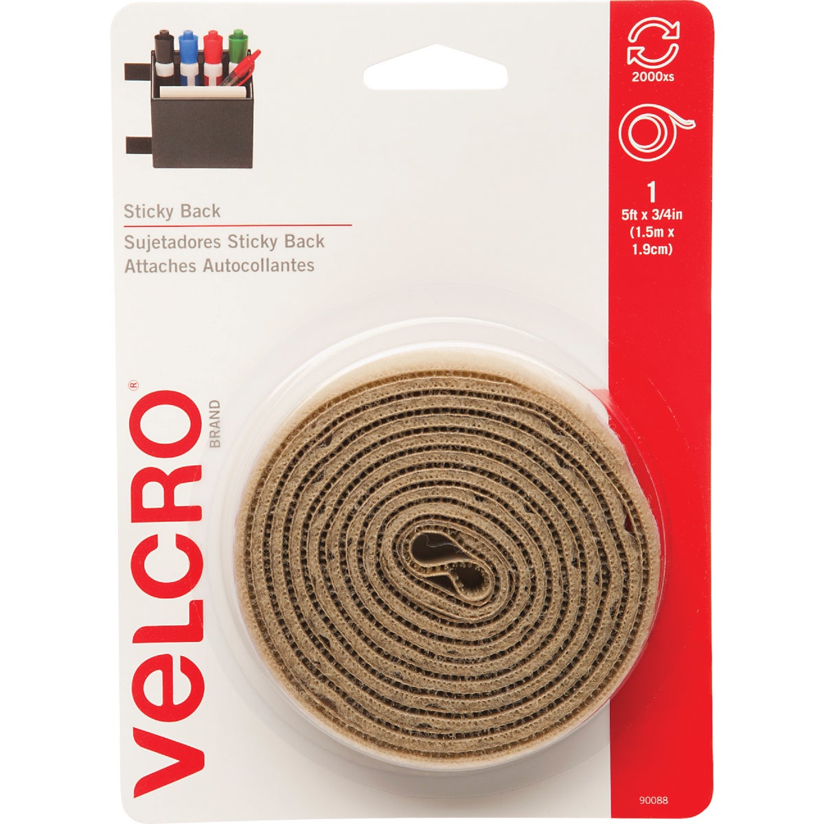 VELCRO Brand 3/4 In. x 5 Ft. Beige Sticky Back Reclosable Hook & Loop Roll