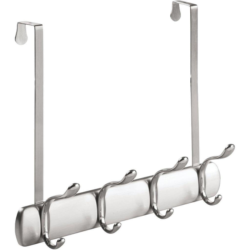 iDesign Bruschia Brushed Nickel Over-The-Door 4-Hook Rail