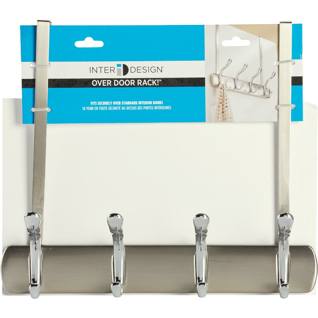 iDesign Bruschia Brushed Nickel Over-The-Door 4-Hook Rail