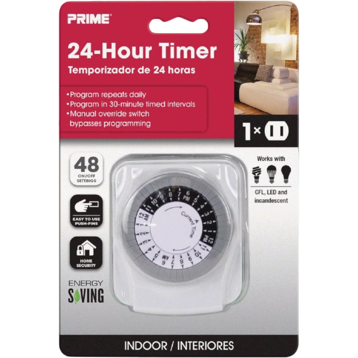 Prime 125V Indoor 24 Hr. Electromechanical Timer