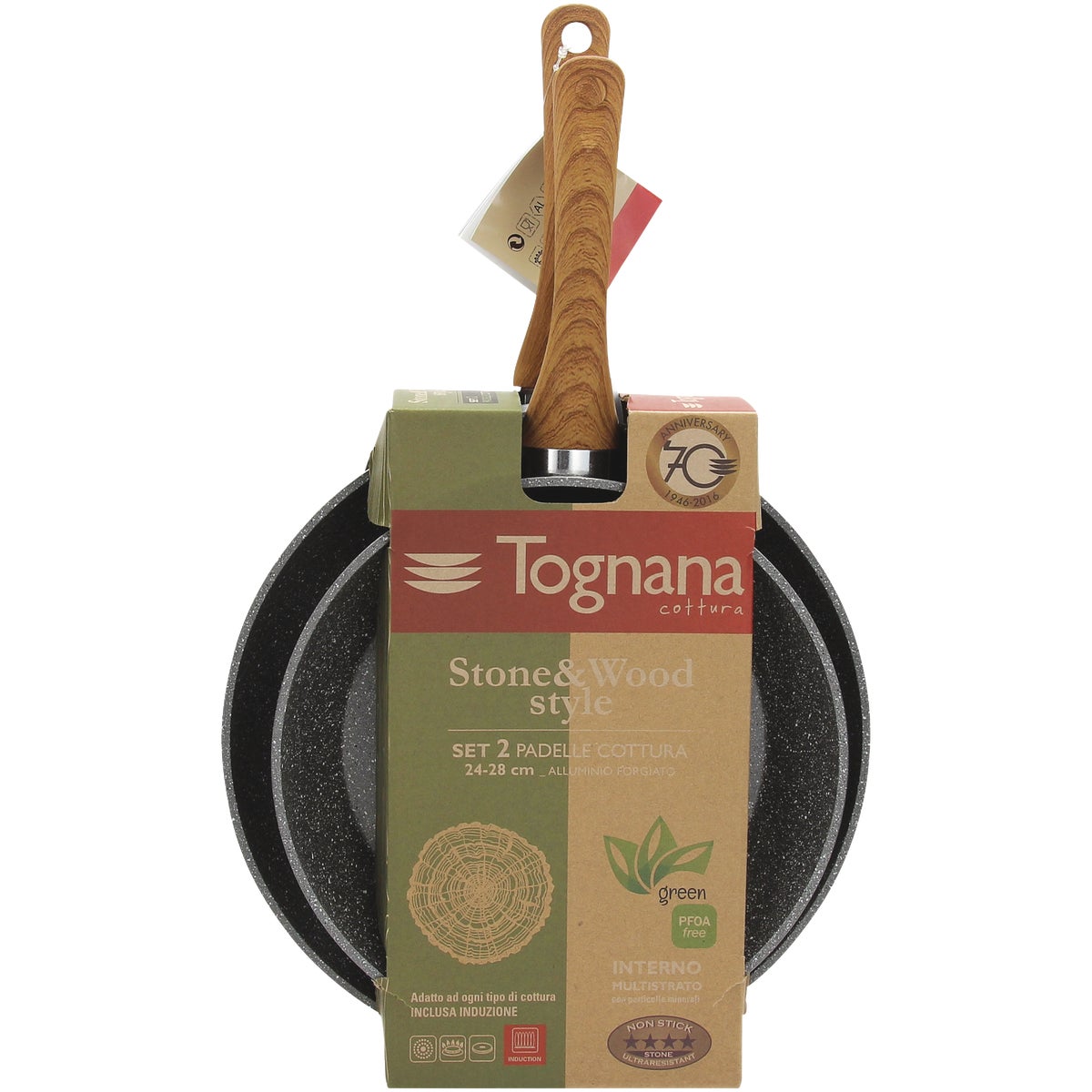 Tognana Wood & Stone Gray Metallic Frying Pan Set (2-Piece)