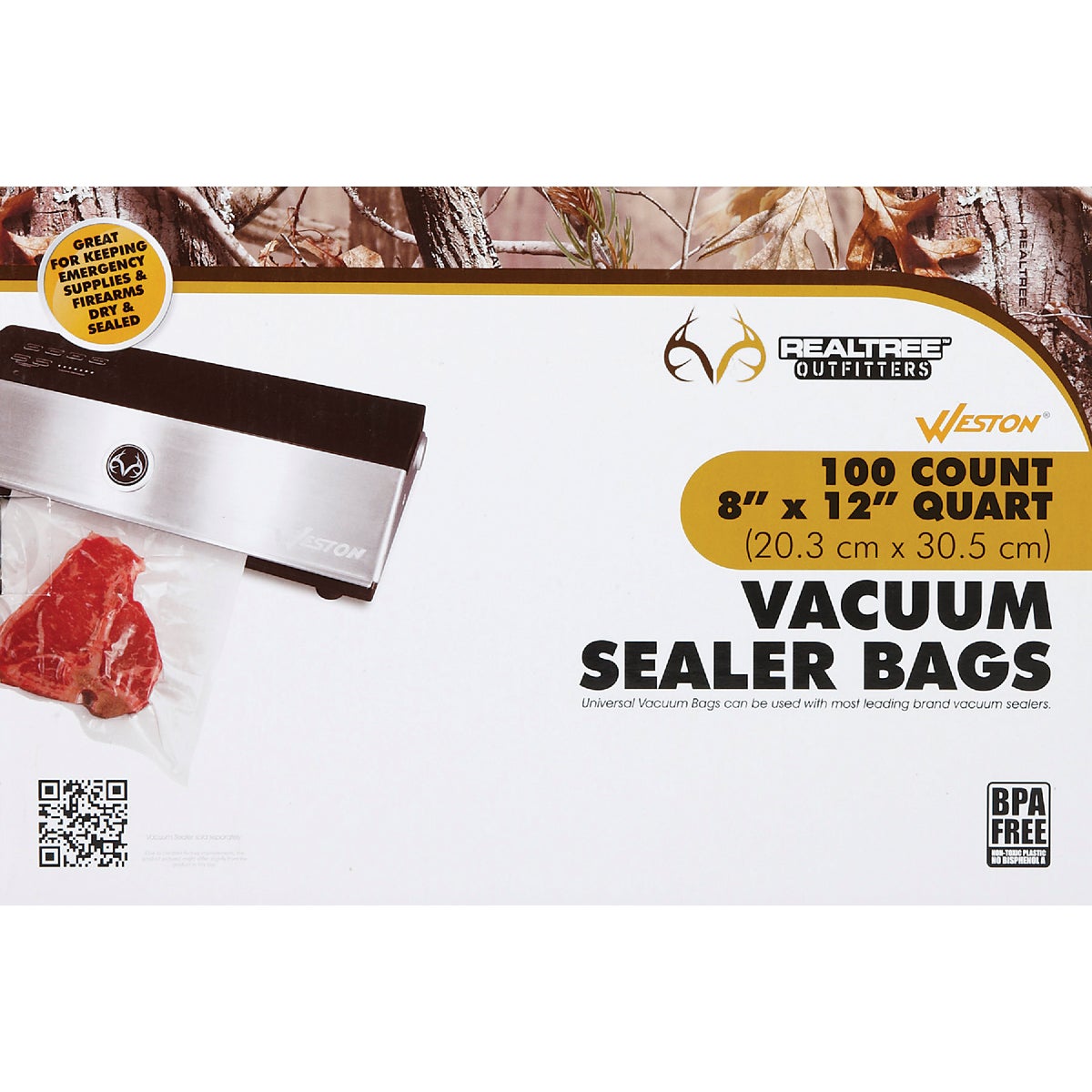 RealTree 8 In. x 12 In. Quart Vacuum Sealer Bag (100 Count)