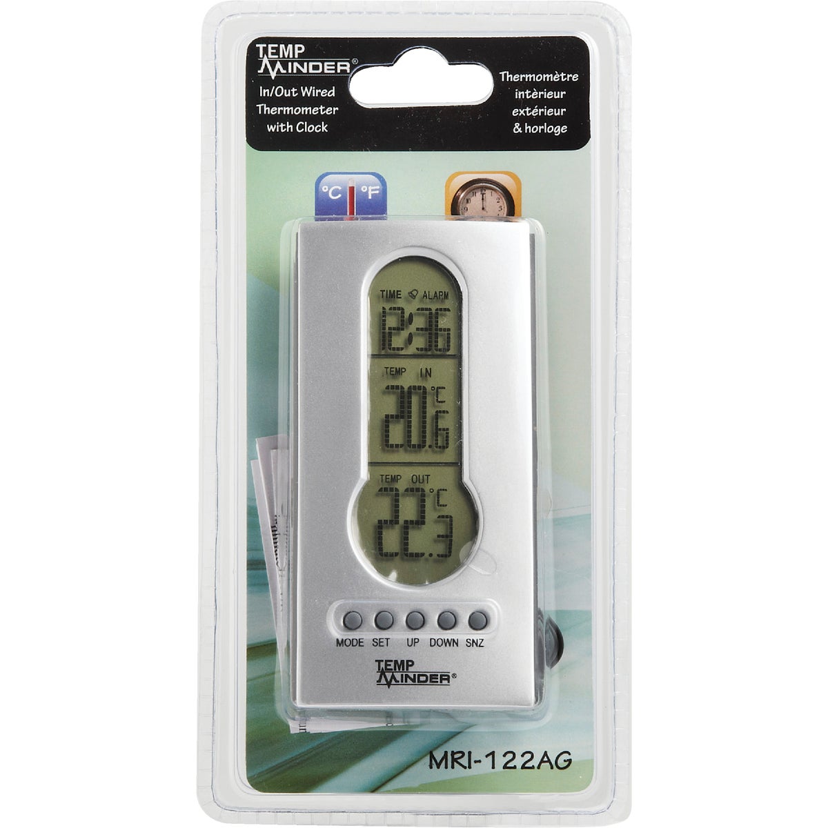 Minder Research Temp Minder 4" W x 7-1/2" H Plastic Wired Indoor & Outdoor Thermometer