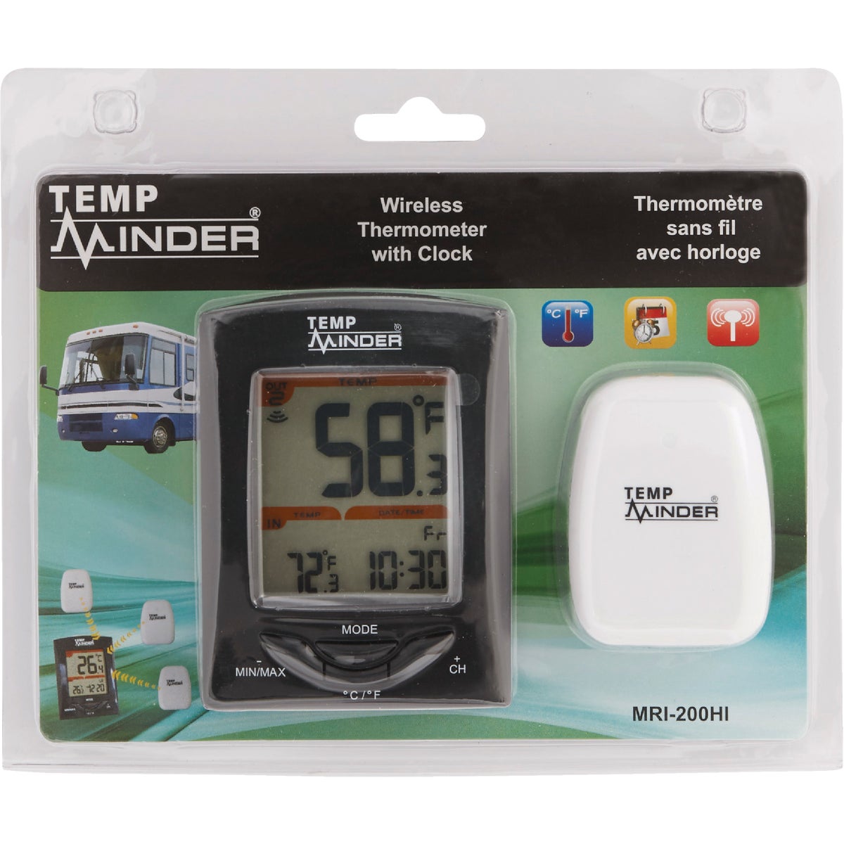 Minder Research Temp Minder 1-1/4" W x 4" H Plastic Wireless Indoor & Outdoor Thermometer