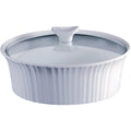 Corningware 2-1/2 Qt. Stoneware French White Round Covered Casserole Dish