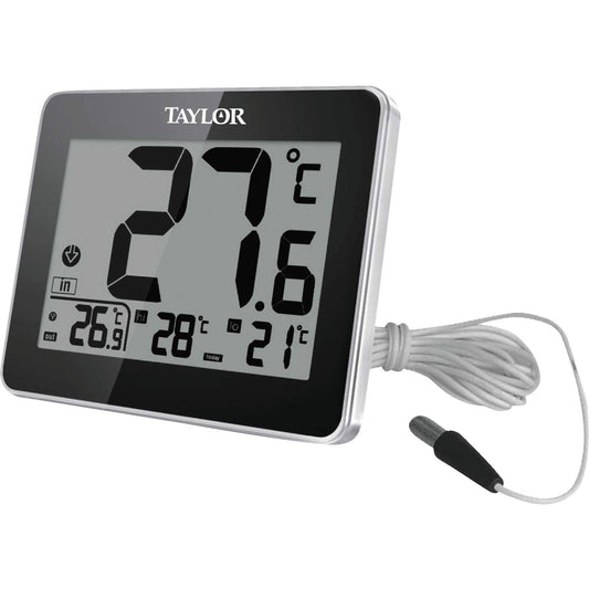 Taylor 8 In. W. x 6 In. H. Plastic Digital Indoor & Outdoor Thermometer