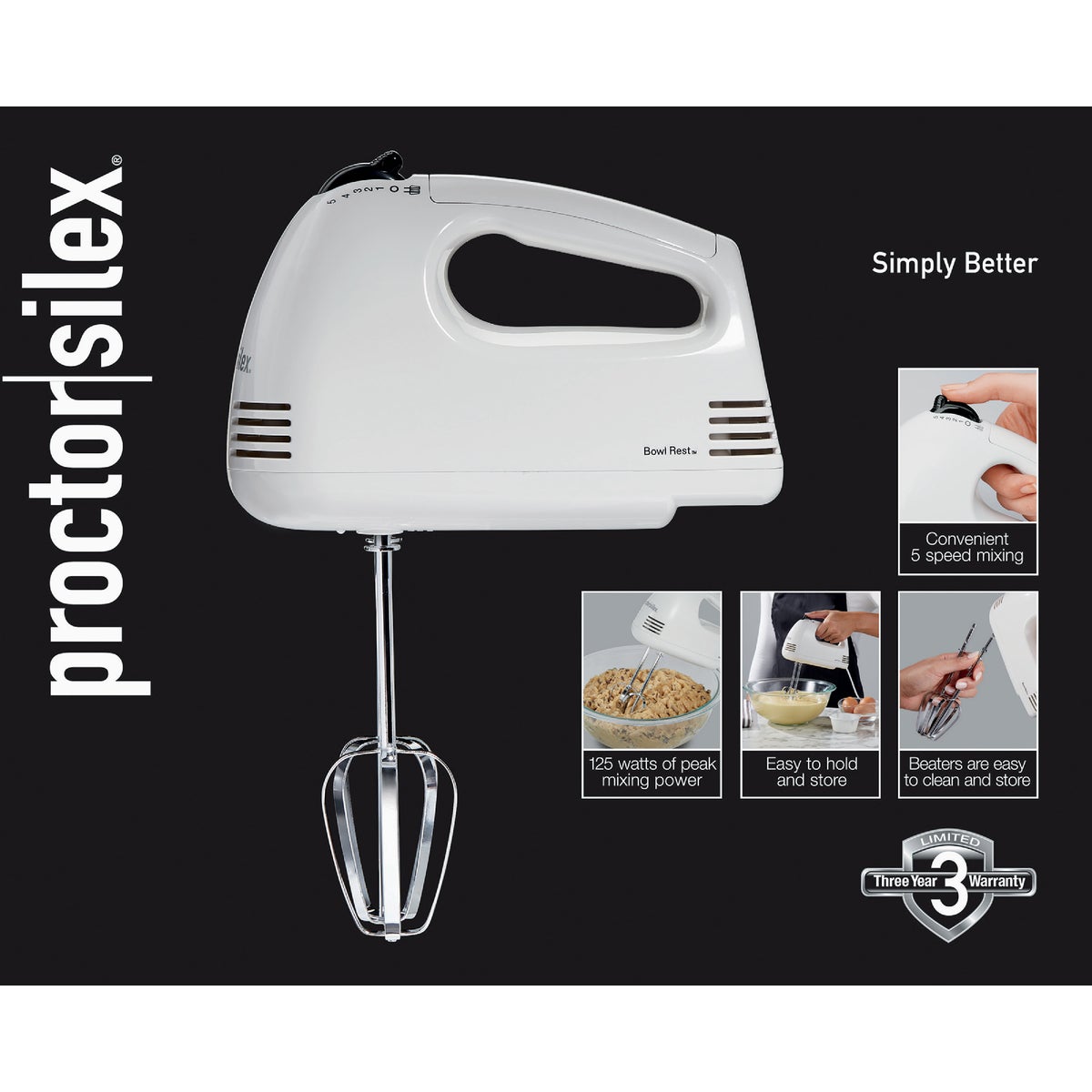 Proctor-Silex 5-Speed White Hand Mixer