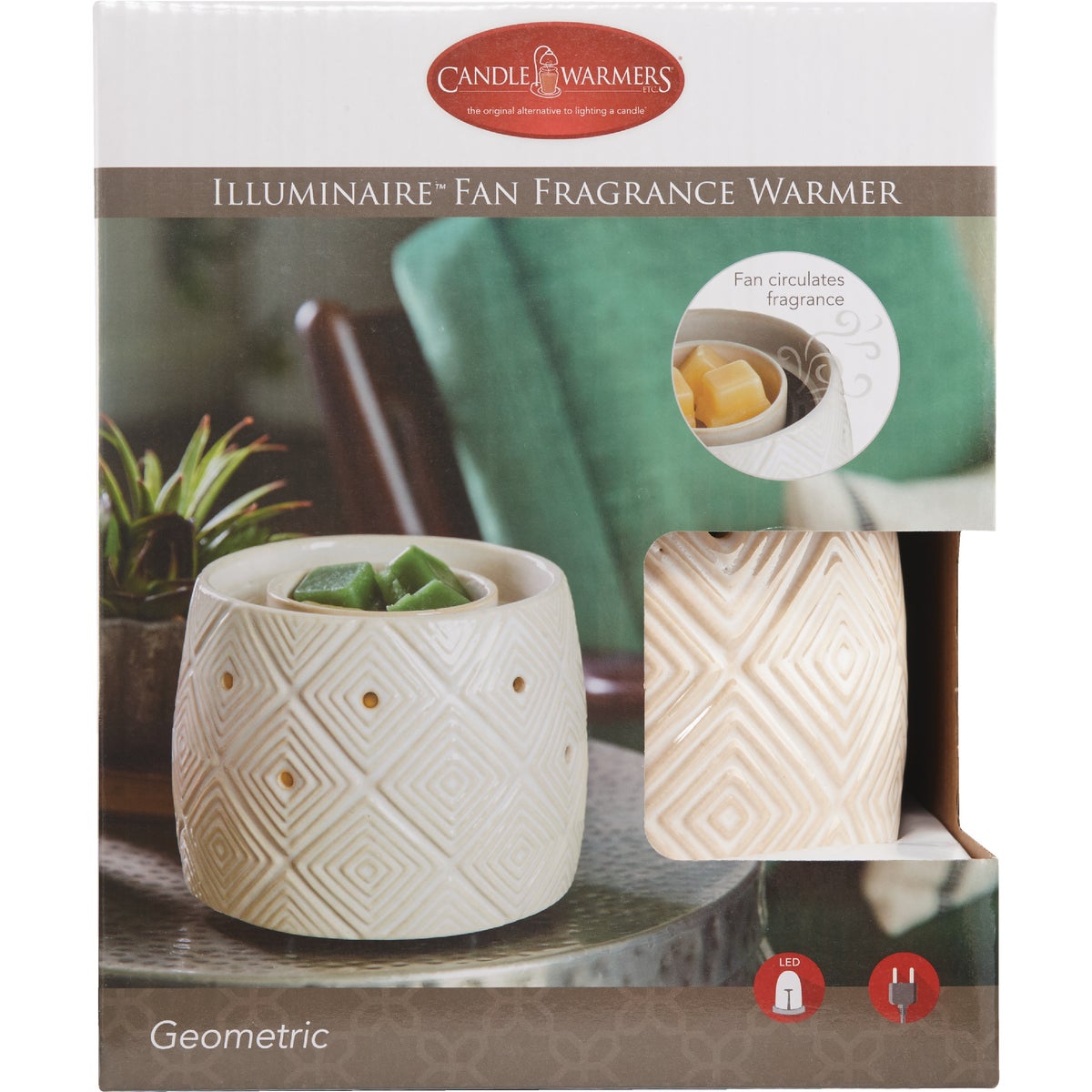 Candle Warmers Illuminaire White Ceramic Geometric Fan Fragrance Warmer