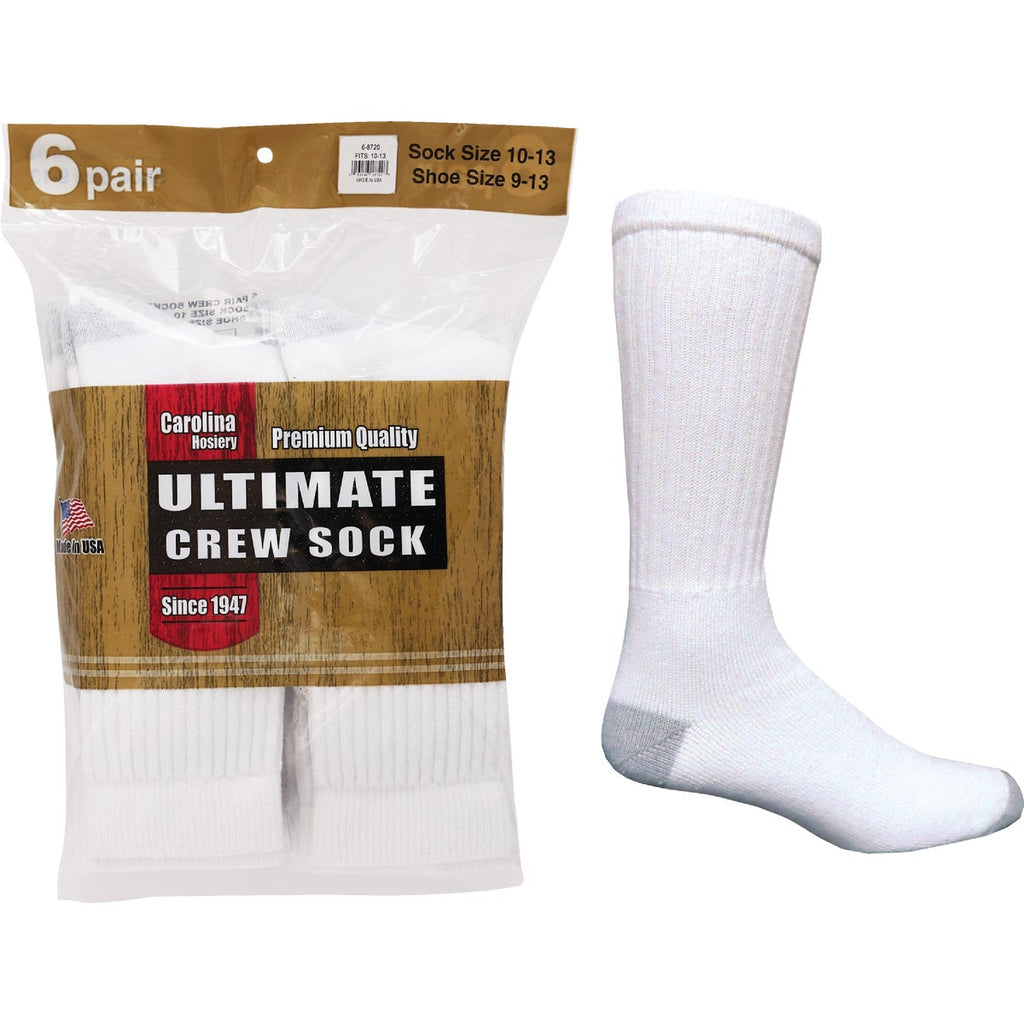 Carolina Ultimate Large White Crew Sock (6-Pack)