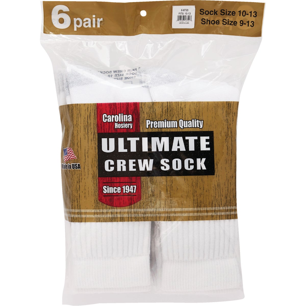 Carolina Ultimate Large White Crew Sock (6-Pack)