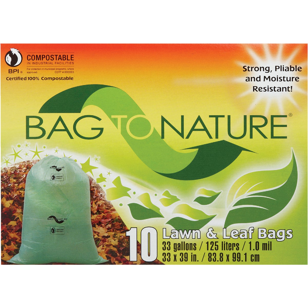 Bag To Nature 33 Gal. Green Compostable Houston Approved Lawn & Leaf Bag (10-Count)