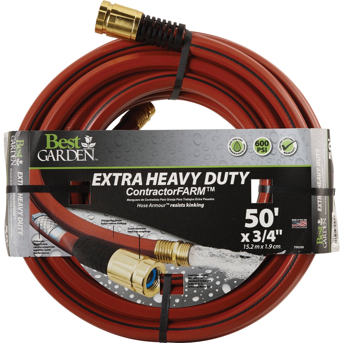 Best Garden 3/4 In. Dia. x 50 Ft. L. Drinking Water Safe Contractor Hose