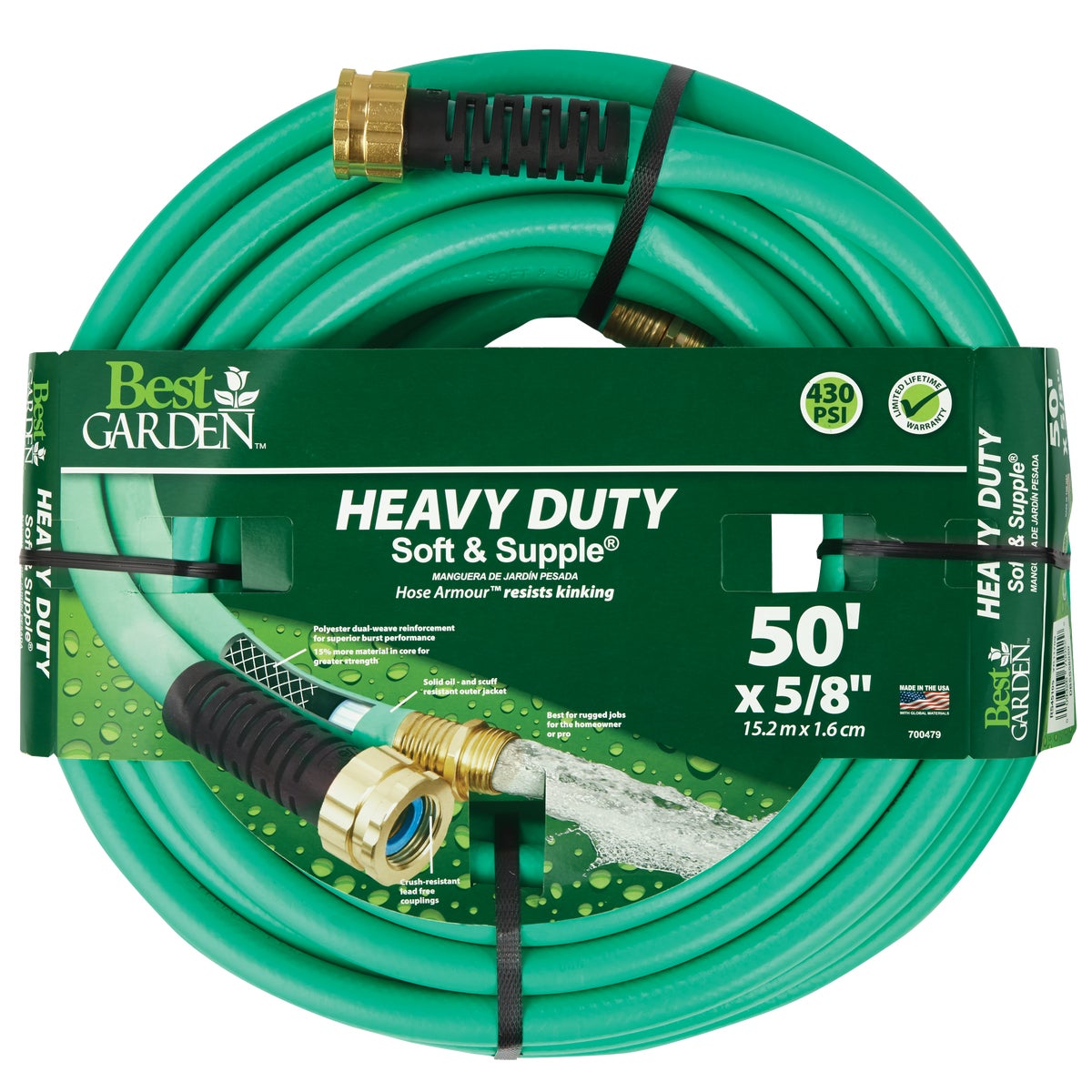 Best Garden 5/8 In. Dia. x 50 Ft. L. Heavy-Duty Soft & Supple Garden Hose