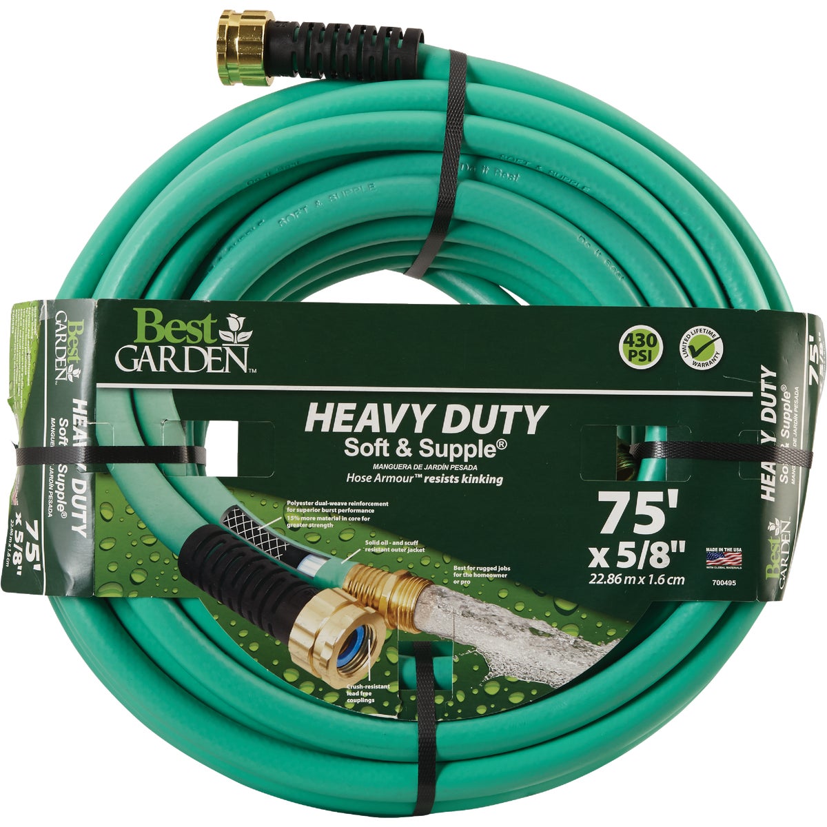 Best Garden 5/8 In. Dia. x 75 Ft. L. Heavy-Duty Soft & Supple Garden Hose