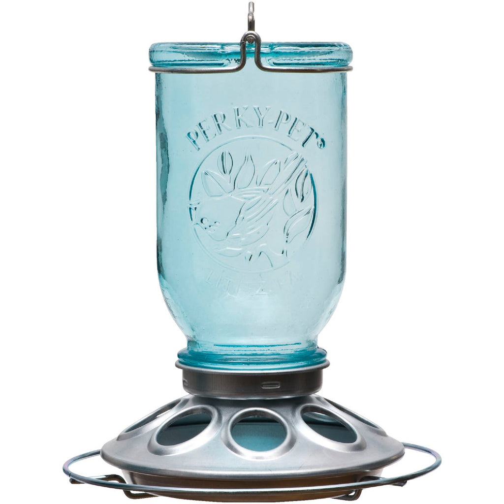 Perky-Pet Blue Glass Mason Jar 1 Lb. Capacity Bird Feeder