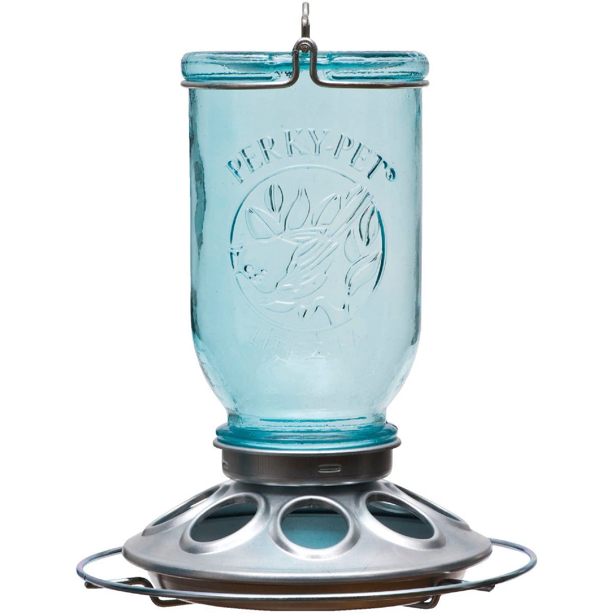 Perky-Pet Blue Glass Mason Jar 1 Lb. Capacity Bird Feeder