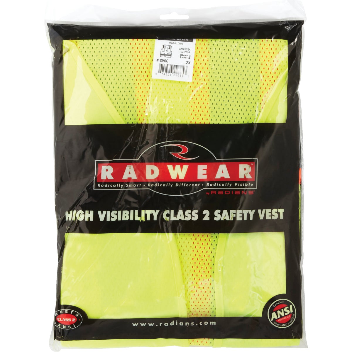 Radians Rad Wear ANSI Class 2 Hi Vis Green Safety Vest 2XL