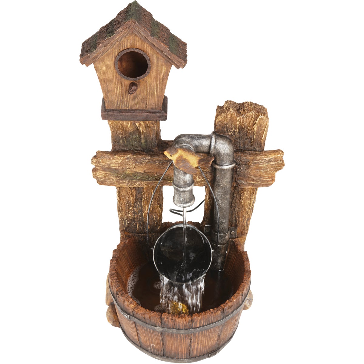 Best Garden 12 In. W. x 29 In. H. x 16 In. L. Resin Birdhouse Pail Fountain