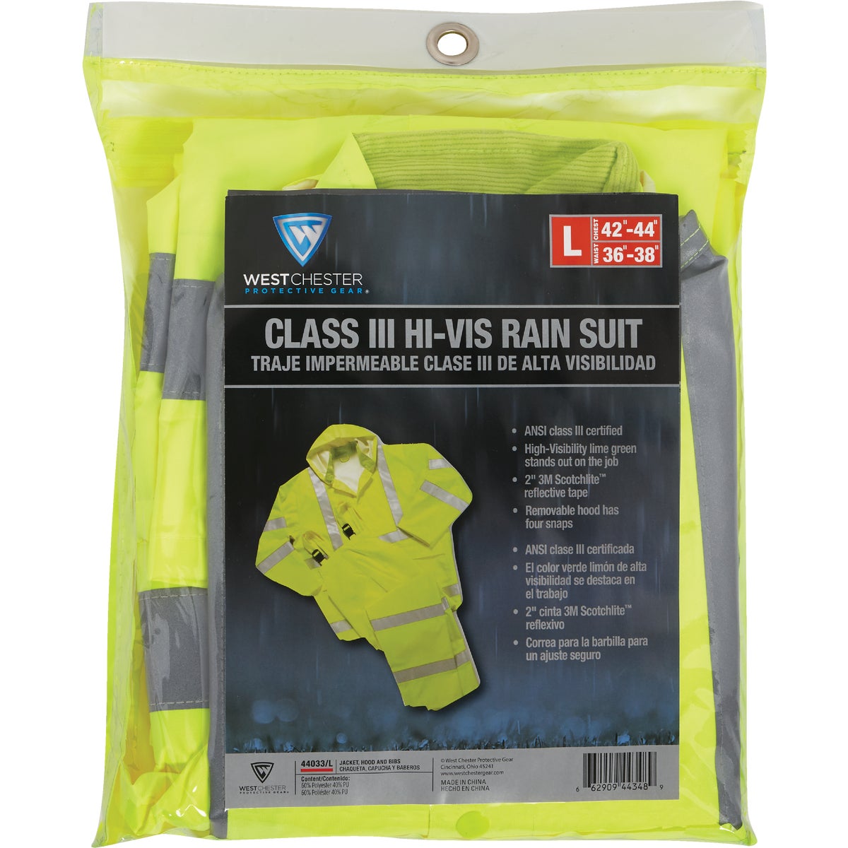 West Chester Large 3-Piece Fluorescent Hi-Vis Yellow Rain Suit