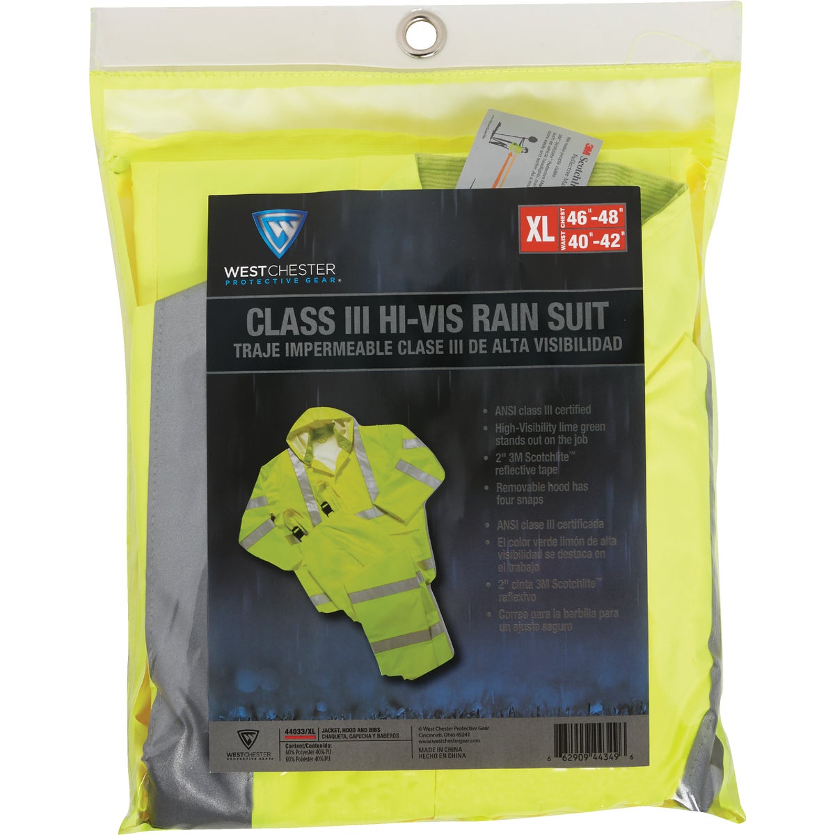 West Chester XL 3-Piece Hi-Vis Yellow Rain Suit