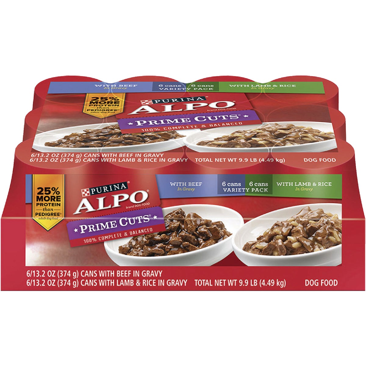 Alpo Prime Cuts Beef and Lamb & Rice Wet Dog Food, 12 Cans