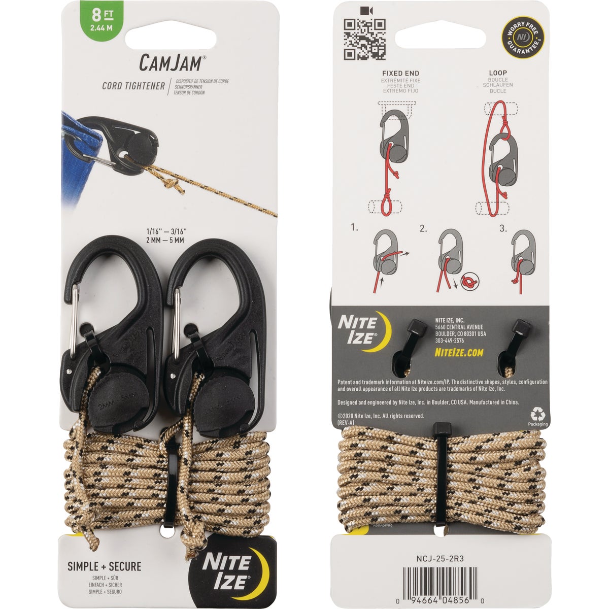 Nite Ize CamJam Rope Tightener with Rope, (2-Pack)