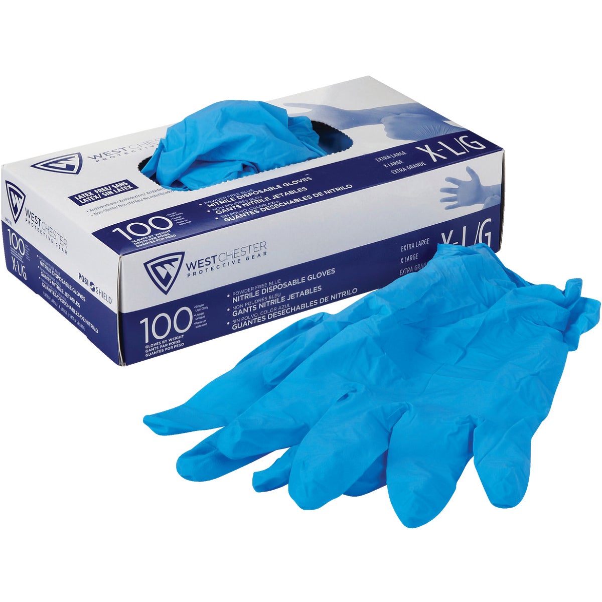 West Chester Protective Gear Posi Shield XL Nitrile Disposable Glove with Textured Fingertips (100-Pack)