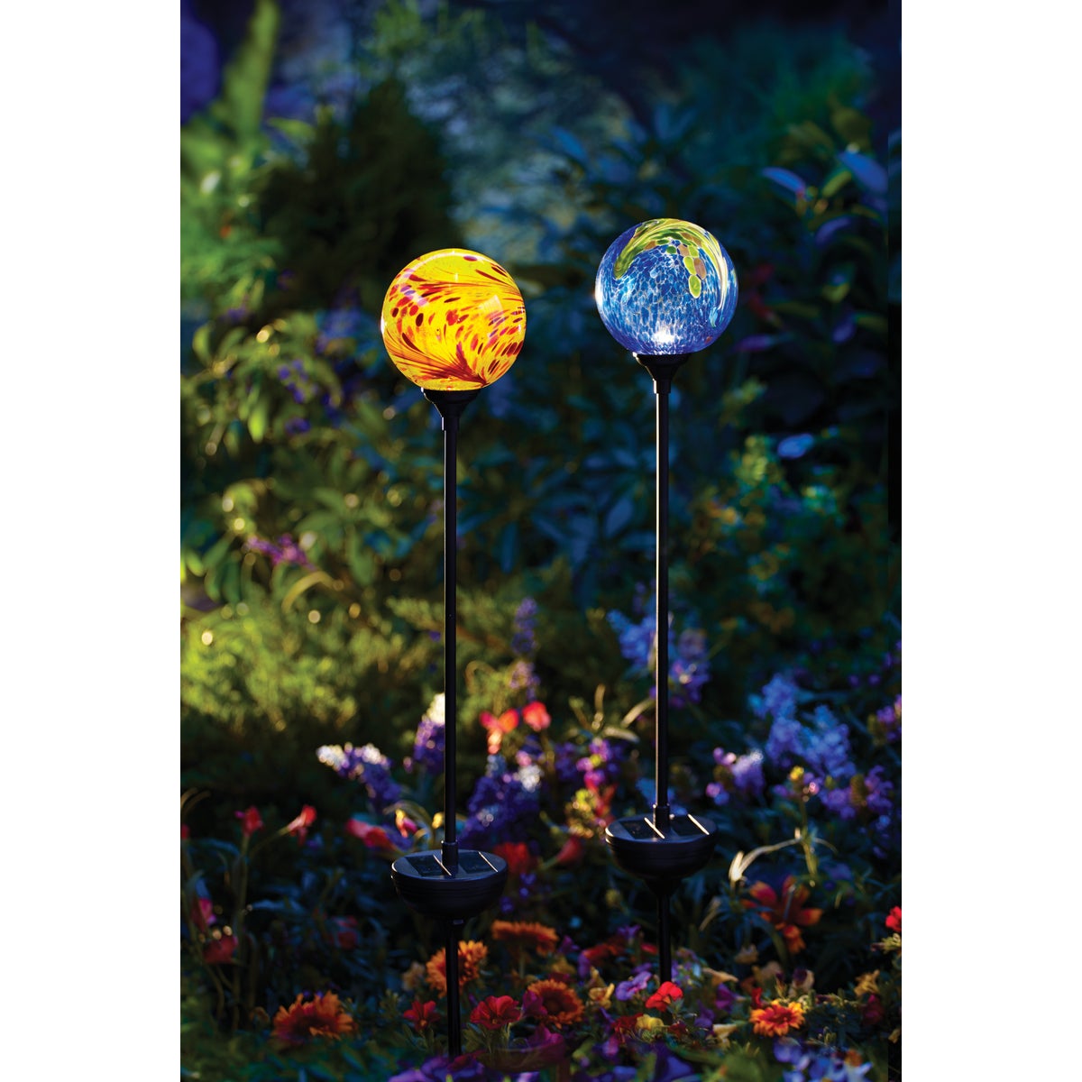 Moonrays Swirled Glass Ball 30 In. H. Solar Stake Light
