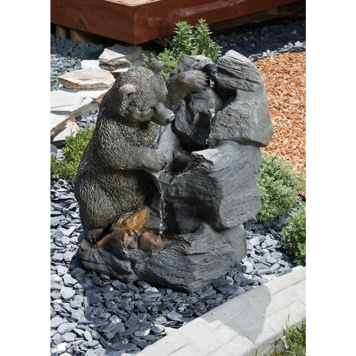 Best Garden 16 In. W. x 25 In. H. x 22 In. L. Resin Bear & Rock Fountain