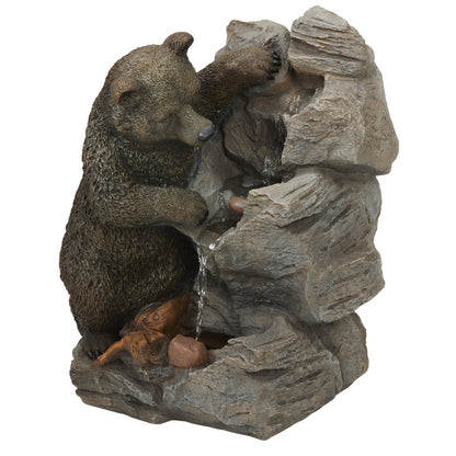 Best Garden 16 In. W. x 25 In. H. x 22 In. L. Resin Bear & Rock Fountain