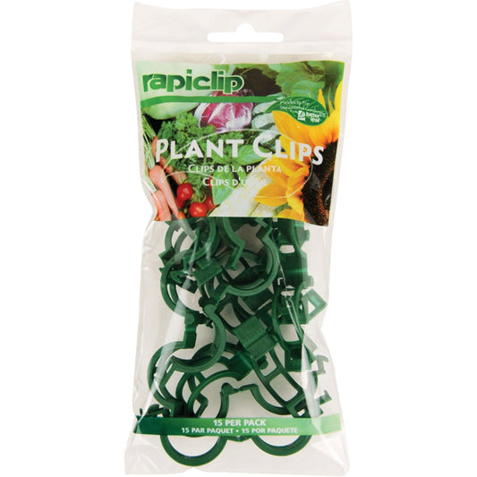 Rapiclip 1 In. x 1-1/2 In. Green Plastic Plant Support Clip (15-Pack)