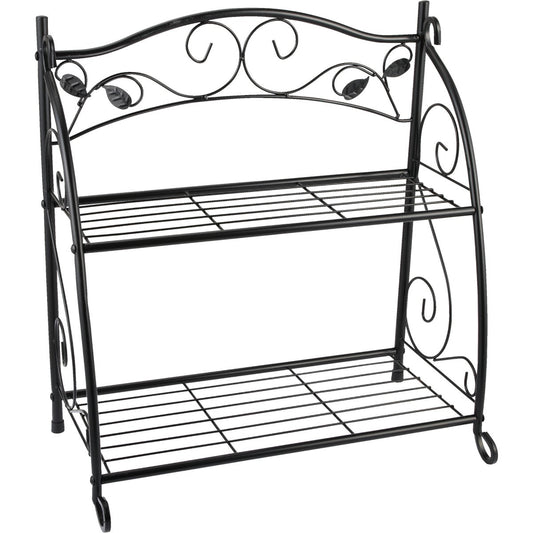 Best Garden Black Powder-Coat Steel 24 In. H. 2-Shelf Indoor/Outdoor Plant Stand