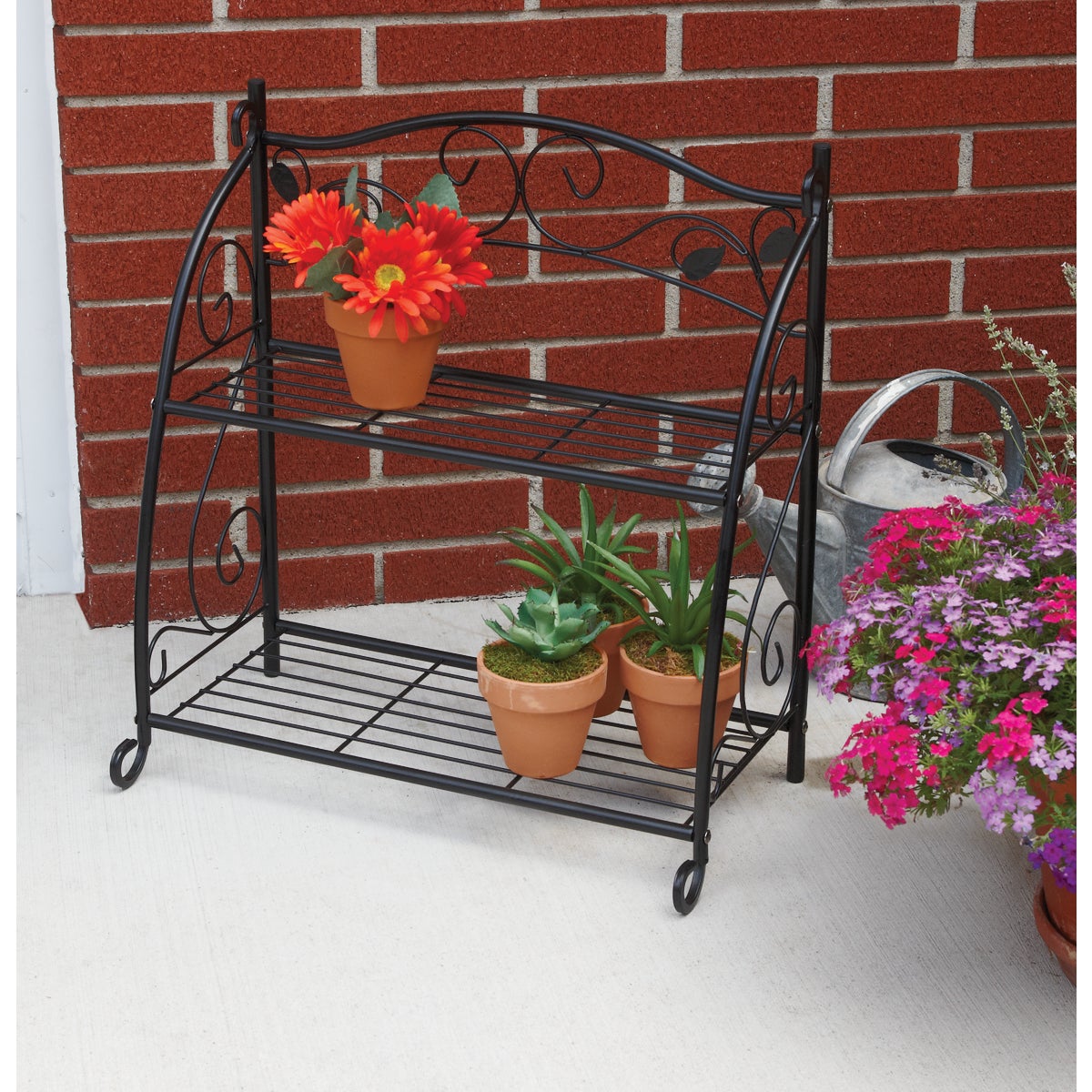 Best Garden Black Powder-Coat Steel 24 In. H. 2-Shelf Indoor/Outdoor Plant Stand