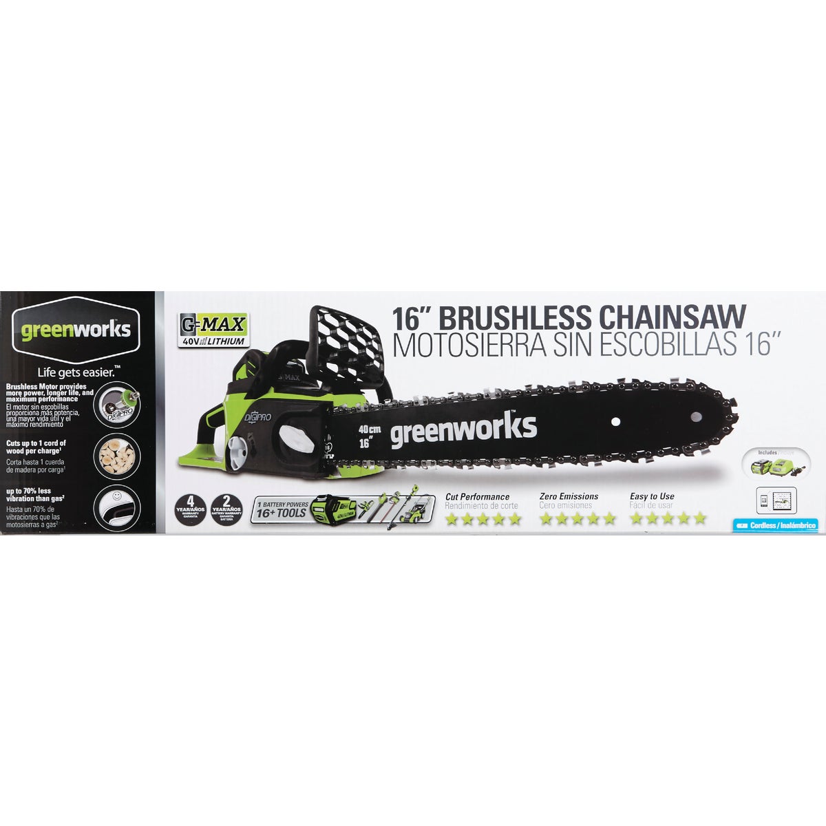 Greenworks G-MAX 16 In. 40V Lithium Ion Brushless Cordless Chainsaw