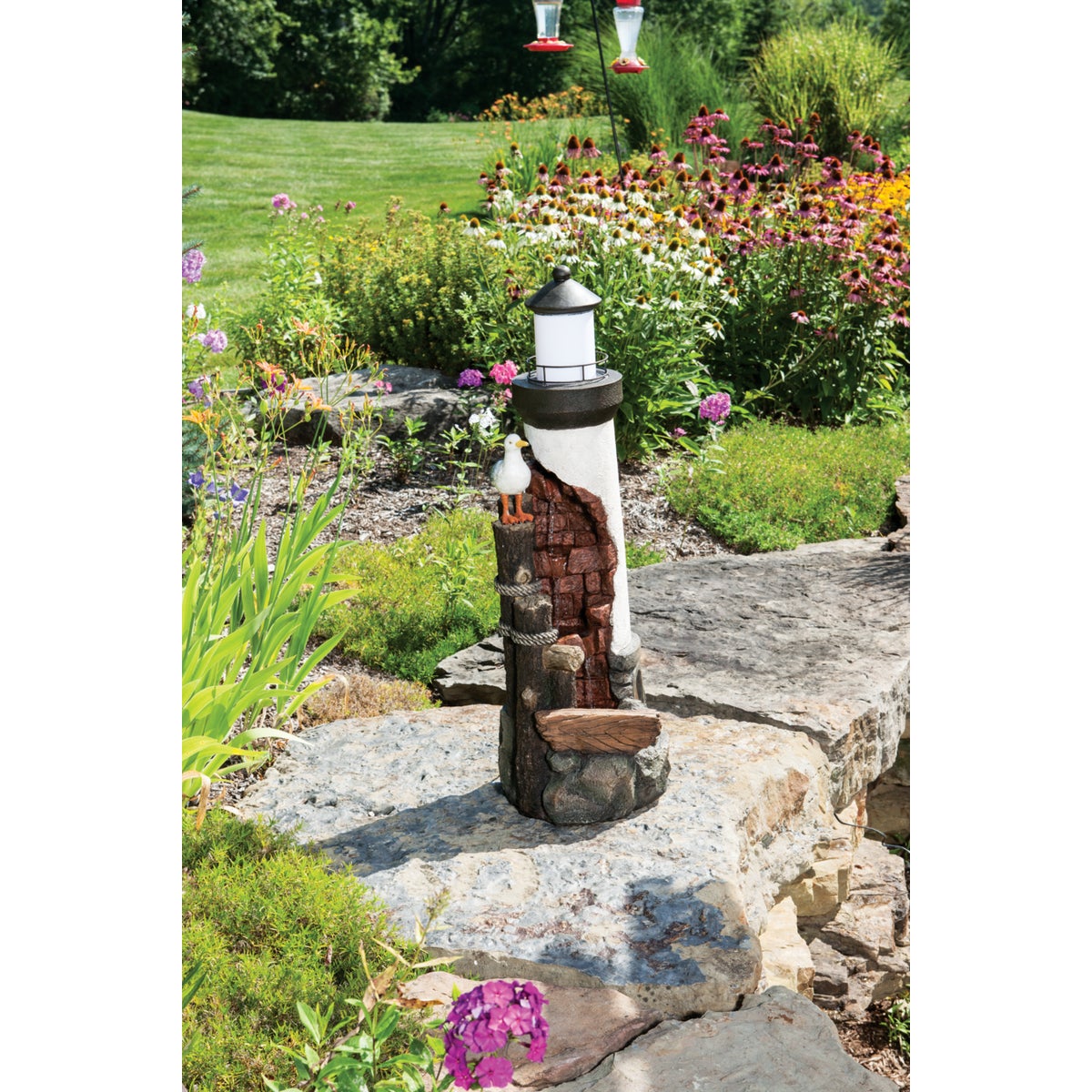 Best Garden 12 In. W. x 36 In. H. x 12 In. L. Resin Lighthouse with Seagull Fountain