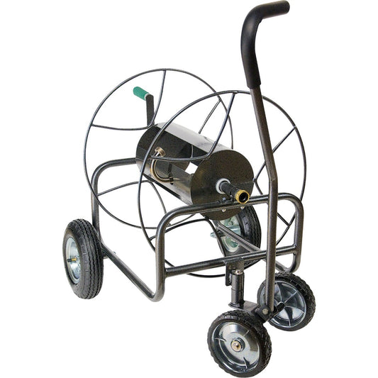 Yard Butler 400 Ft. x 5/8 In. Hammered Gun Metal Gray Steel 4-Wheel Portable Hose Reel