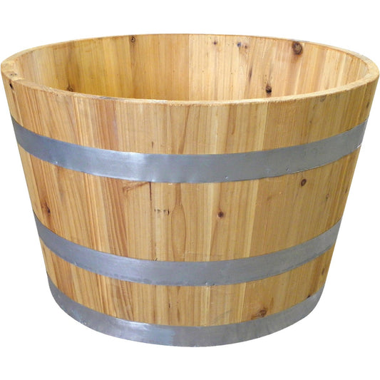 Real Wood Products 26 In. Acacia Natural Barrel Planter