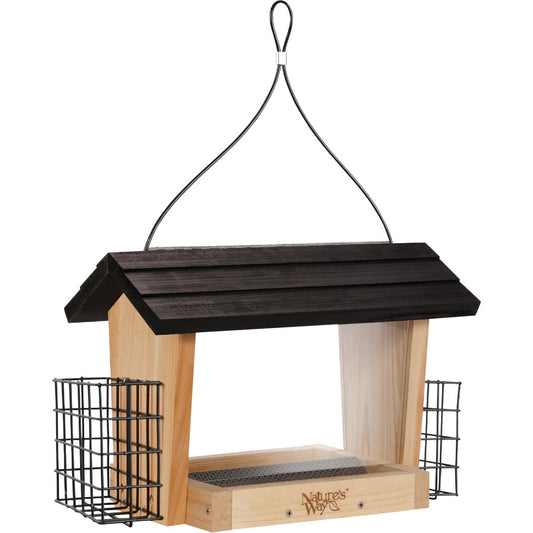 Nature's Way 6 Qt. Natural Cedar Hopper Bird Feeder with Suet Cages