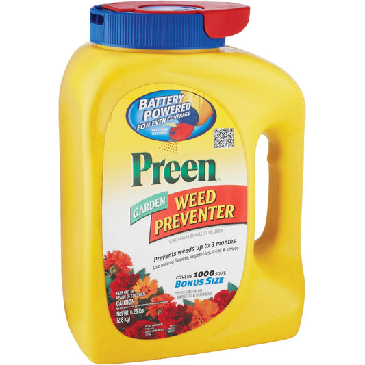 Preen California Approved 6.25 Lb. Ready To Use Granules Garden Grass & Weed Preventer with Battery Powered Spreader