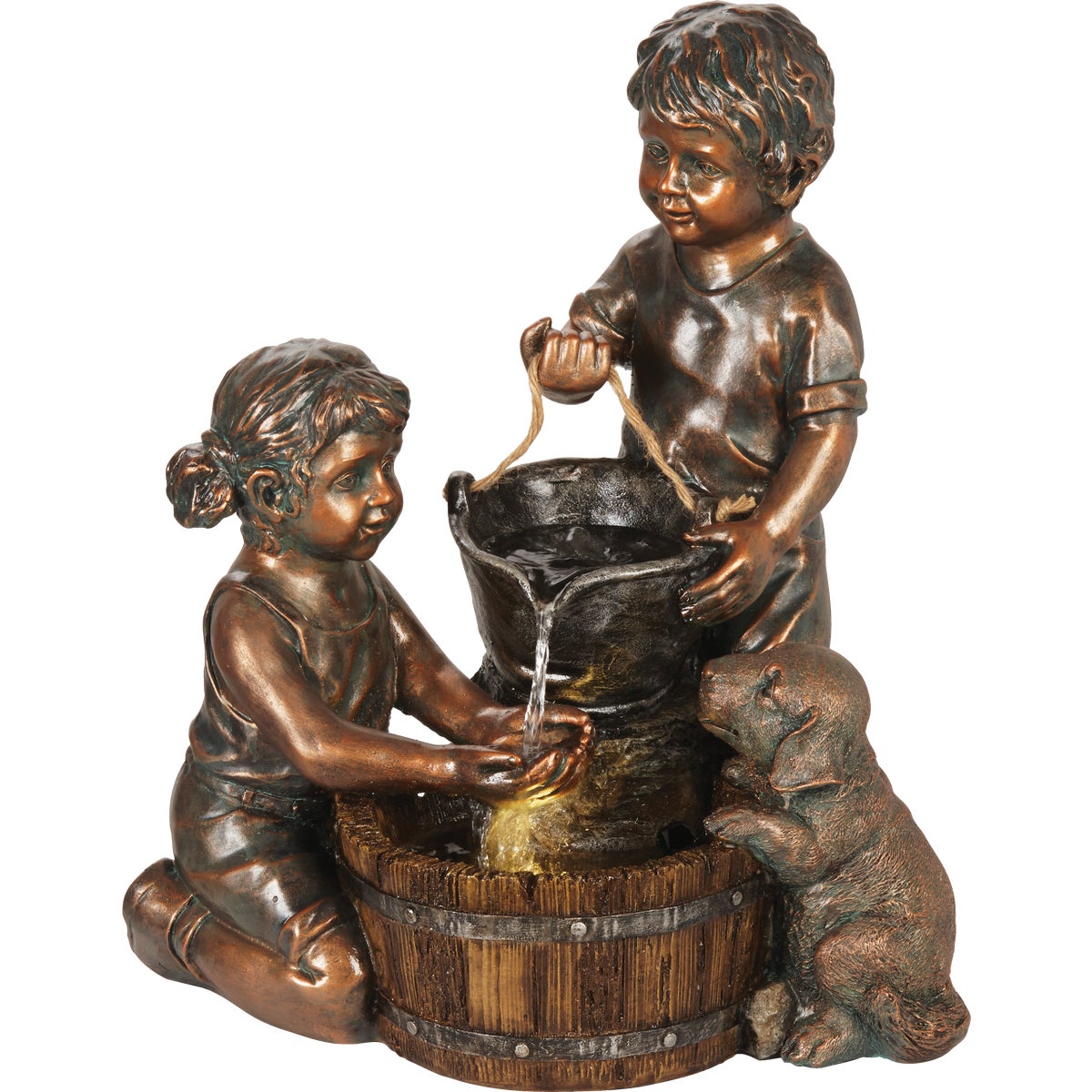 Best Garden 12.2 In. W. x 21 In. H. x 17.3 In. L. Resin Kids & Pail Fountain